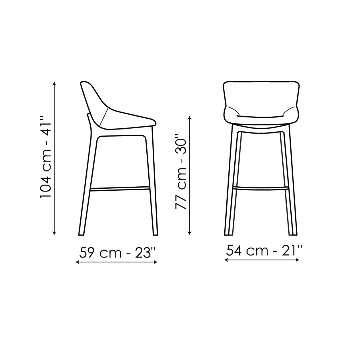 Bonaldo Artika Wood too H 77 Stool — manufacturer model and dimension drawing