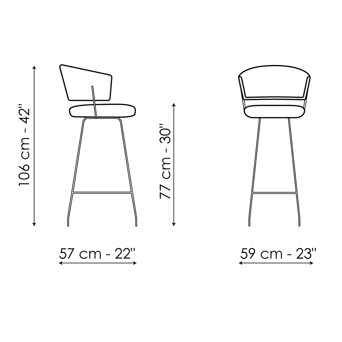 Bonaldo Bahia too H 77 Stool — manufacturer model and dimension drawing