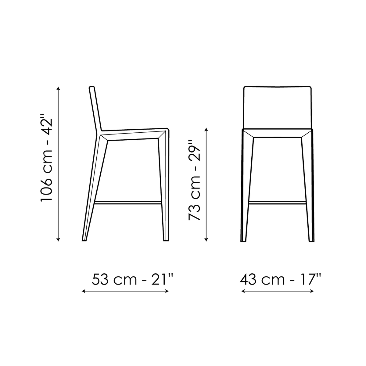 Bonaldo Filly up too H 73 Upholstered Legs Stool — manufacturer model and dimension drawing