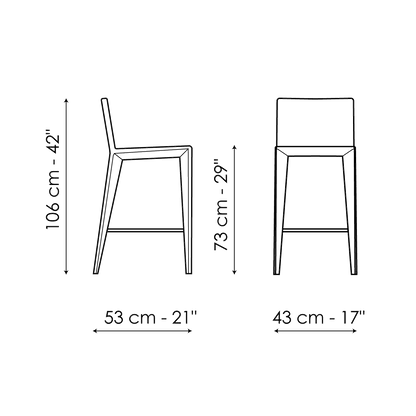 Bonaldo Filly up too H 73 Upholstered Legs Stool — manufacturer model and dimension drawing