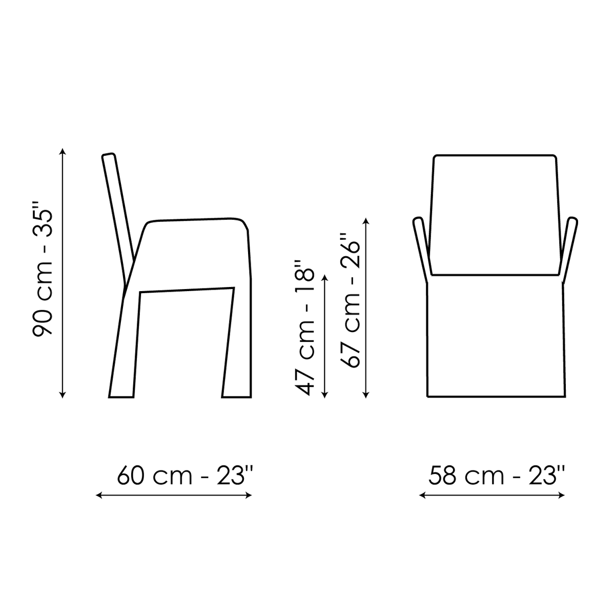 Bonaldo Miss Ketch Chair — manufacturer model and dimension drawing