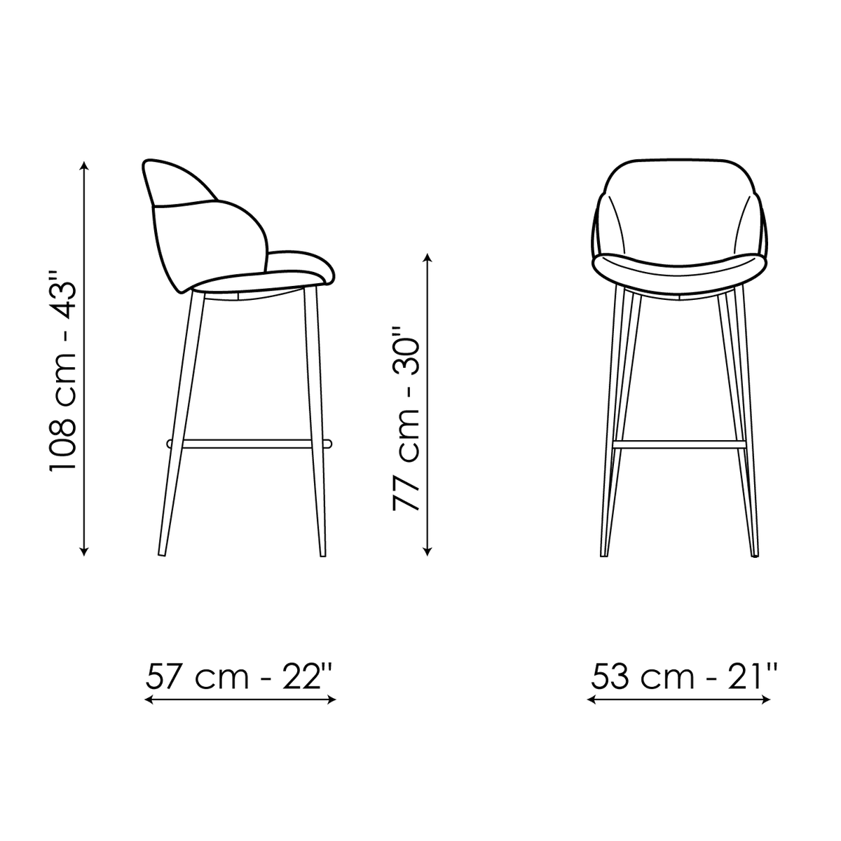 Bonaldo My way too H 77 Stool — manufacturer model and dimension drawing