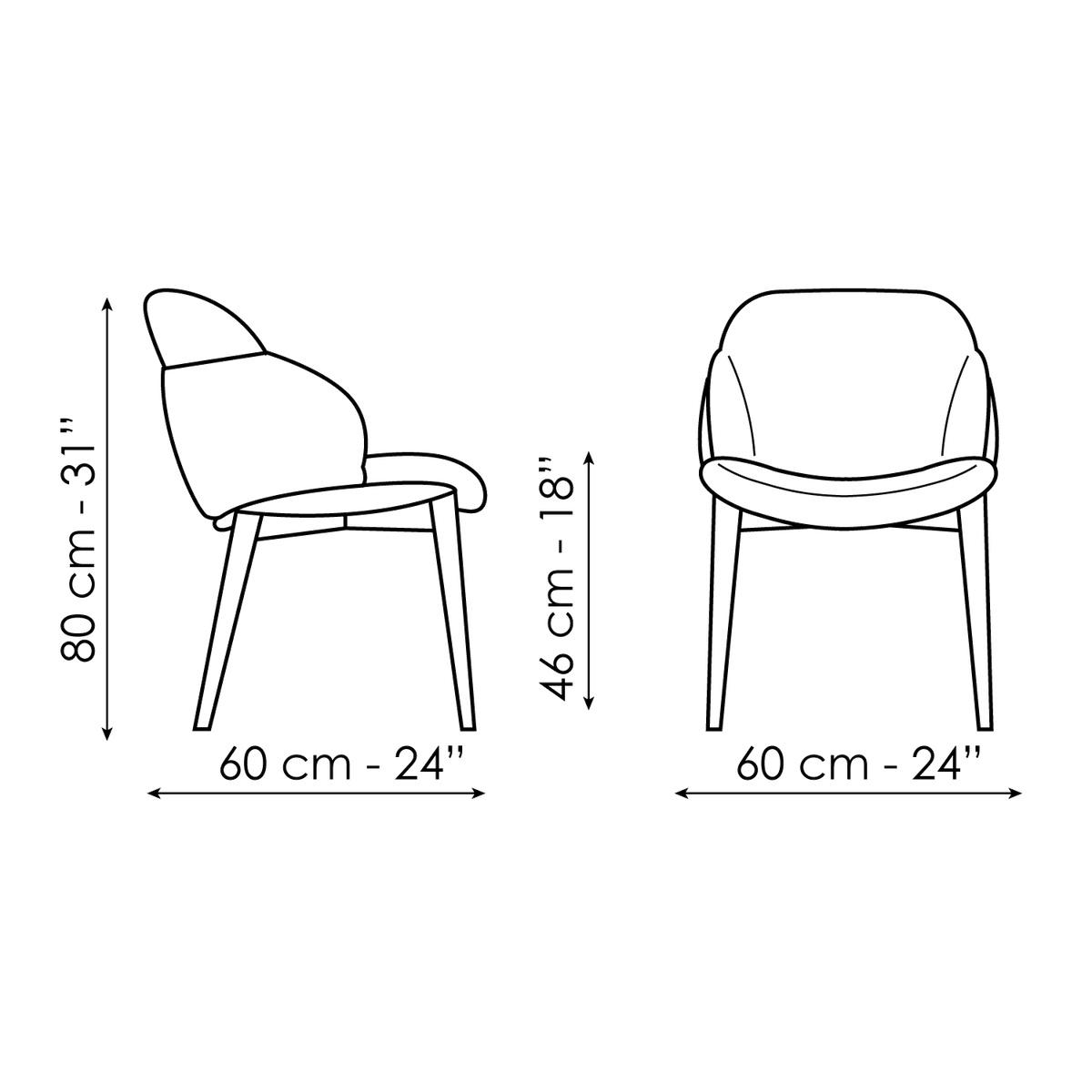 Bonaldo My way Wood large Chair — manufacturer model and dimension drawing