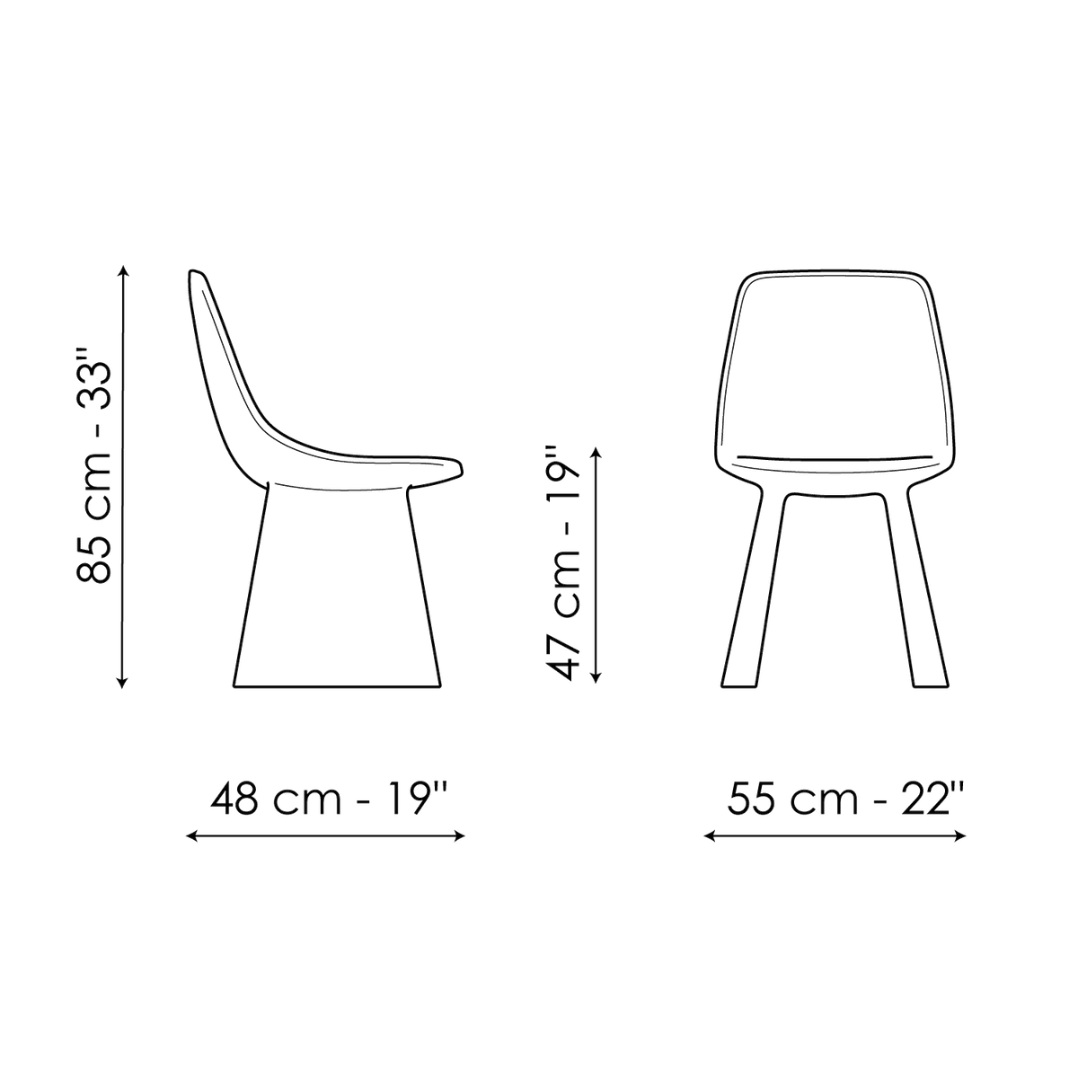 Bonaldo Agea Chair — manufacturer model and dimension drawing