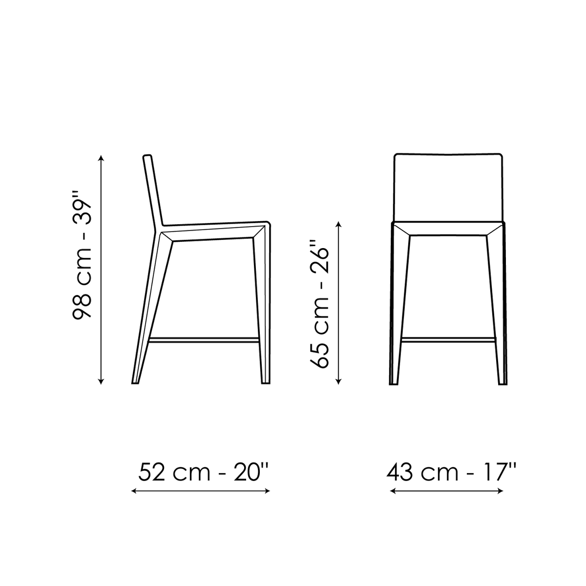 Bonaldo Filly up too H 65 Stool — manufacturer model and dimension drawing
