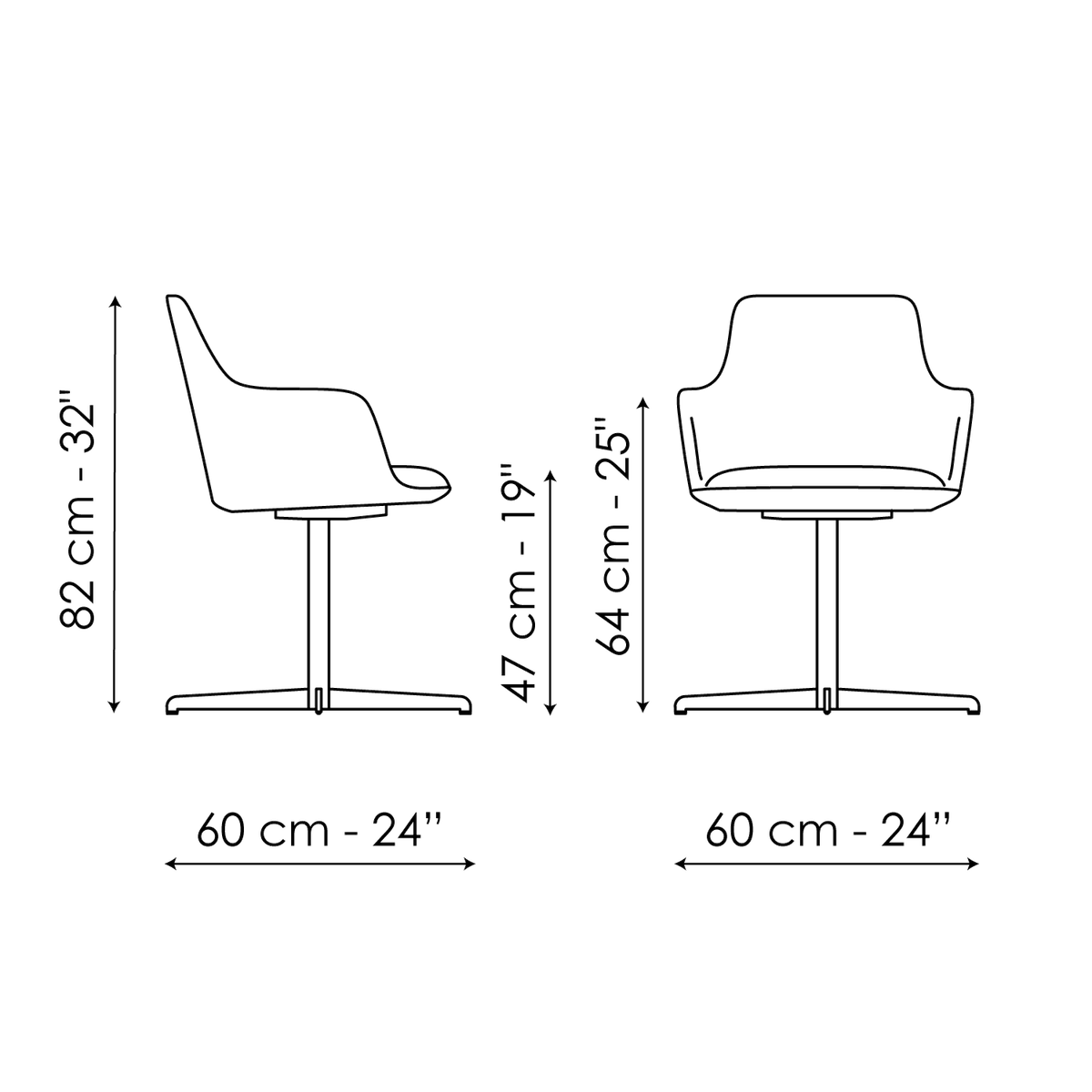 Bonaldo Miss Itala Office — manufacturer model and dimension drawing