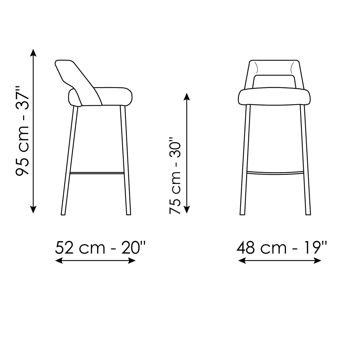 Bonaldo Mask too H 75 Stool — manufacturer model and dimension drawing