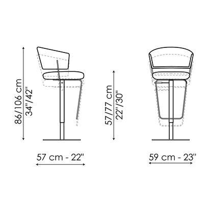 Bonaldo Bahia too H 57/77 Stool — manufacturer model and dimension drawing