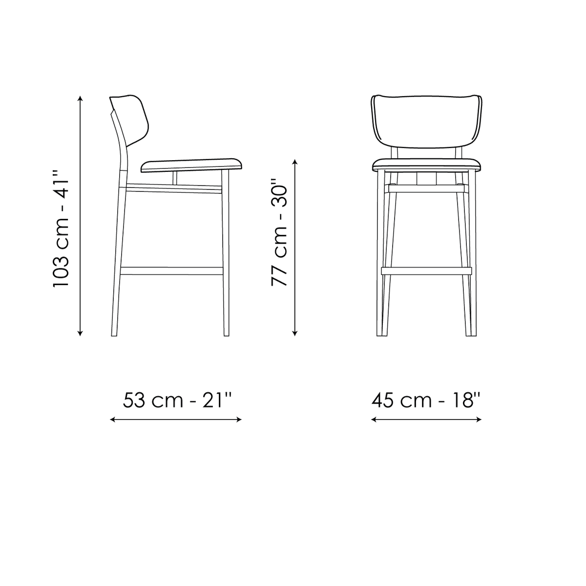 Bonaldo Noor too H 77 Stool — manufacturer model and dimension drawing