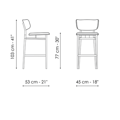 Bonaldo Noor too H 77 Stool — manufacturer model and dimension drawing