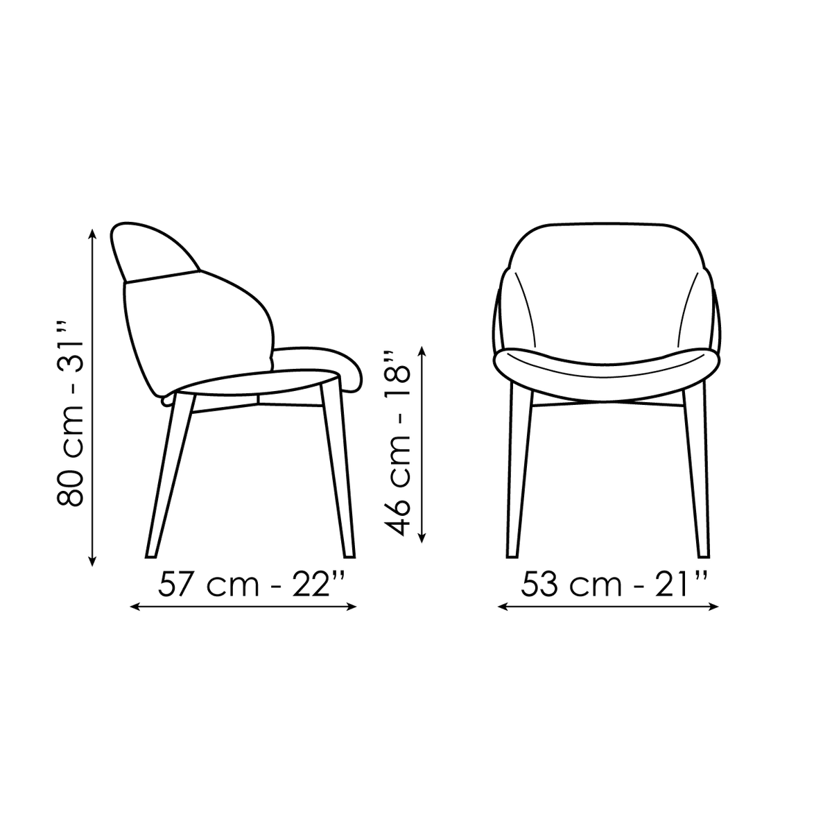 Bonaldo My way Wood Chair — manufacturer model and dimension drawing