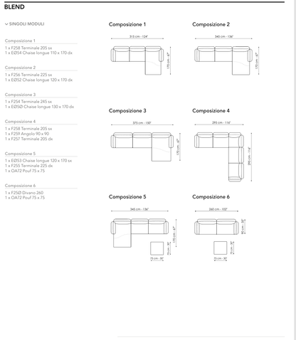 Bonaldo Blend — Ready Sofa Composition — manufacturer numbered layouts, dimensions and included components