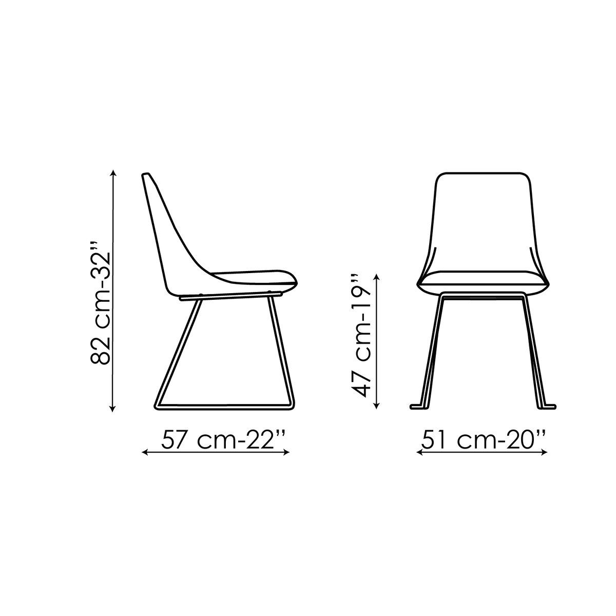 Bonaldo Itala si Chair — manufacturer model and dimension drawing
