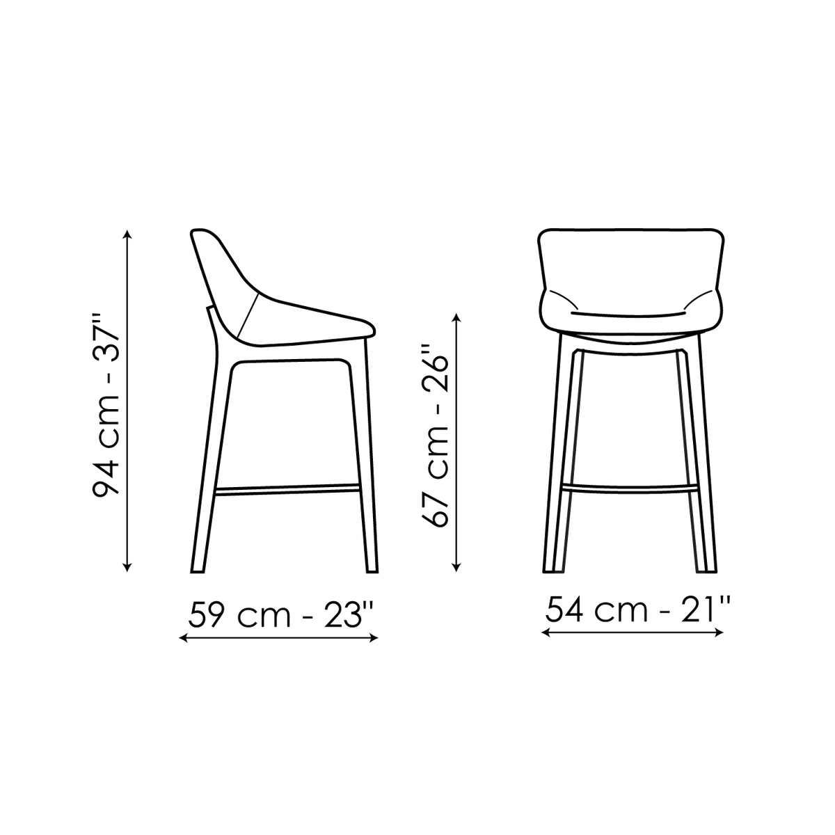 Bonaldo Artika Wood too H 67 Stool — manufacturer model and dimension drawing