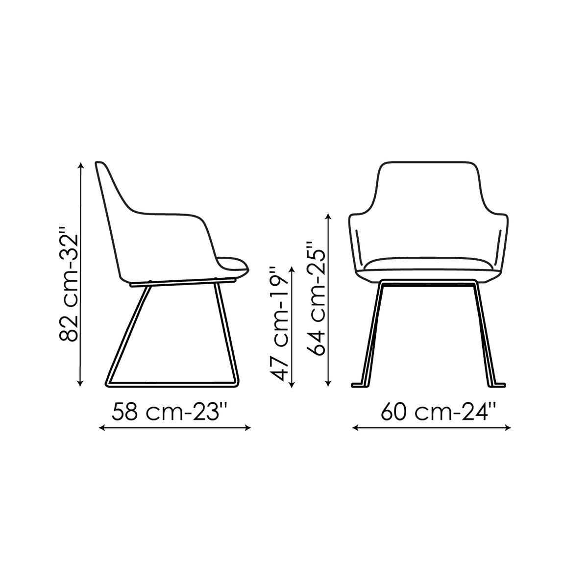 Bonaldo Miss Itala si Chair — manufacturer model and dimension drawing