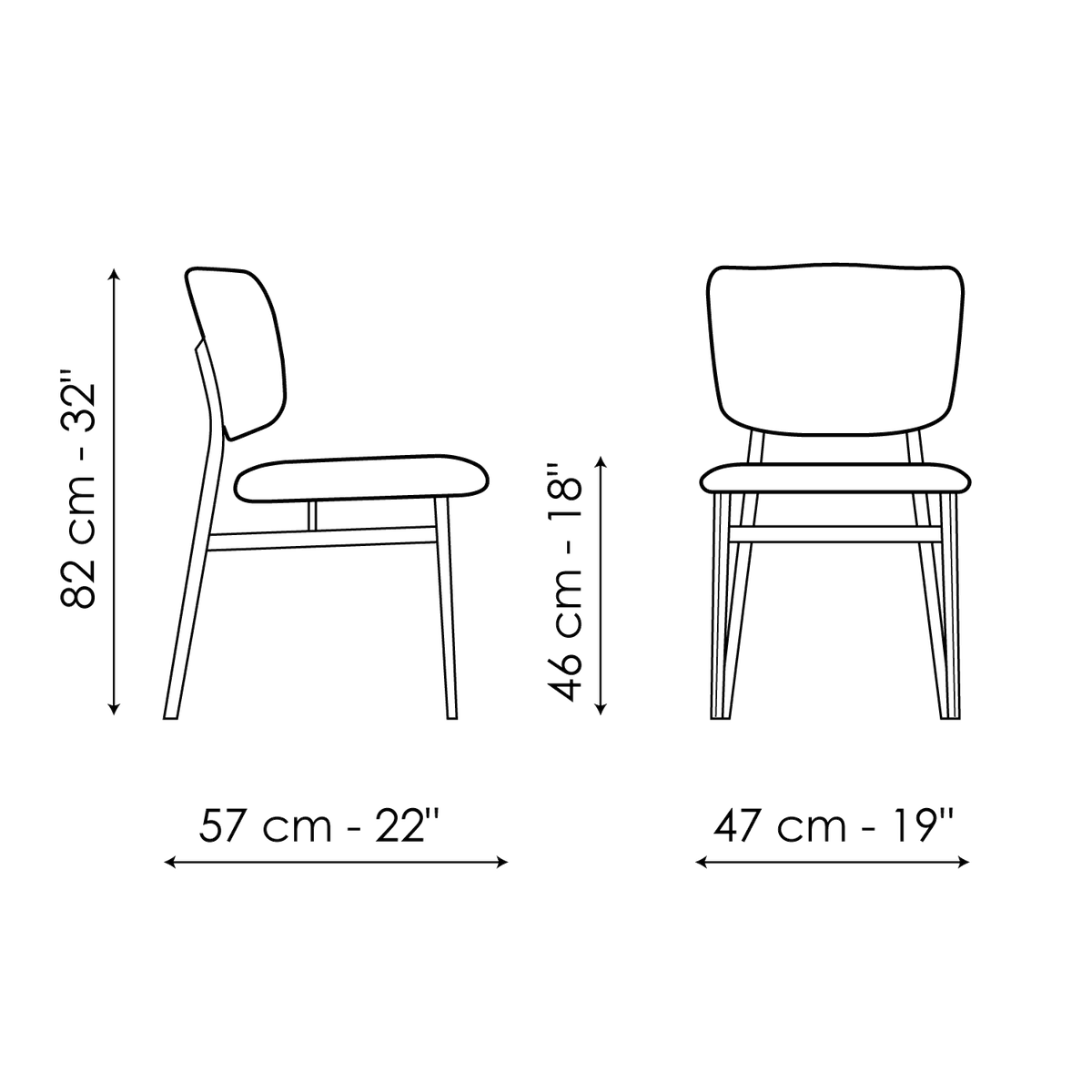 Bonaldo Noor Chair — manufacturer model and dimension drawing