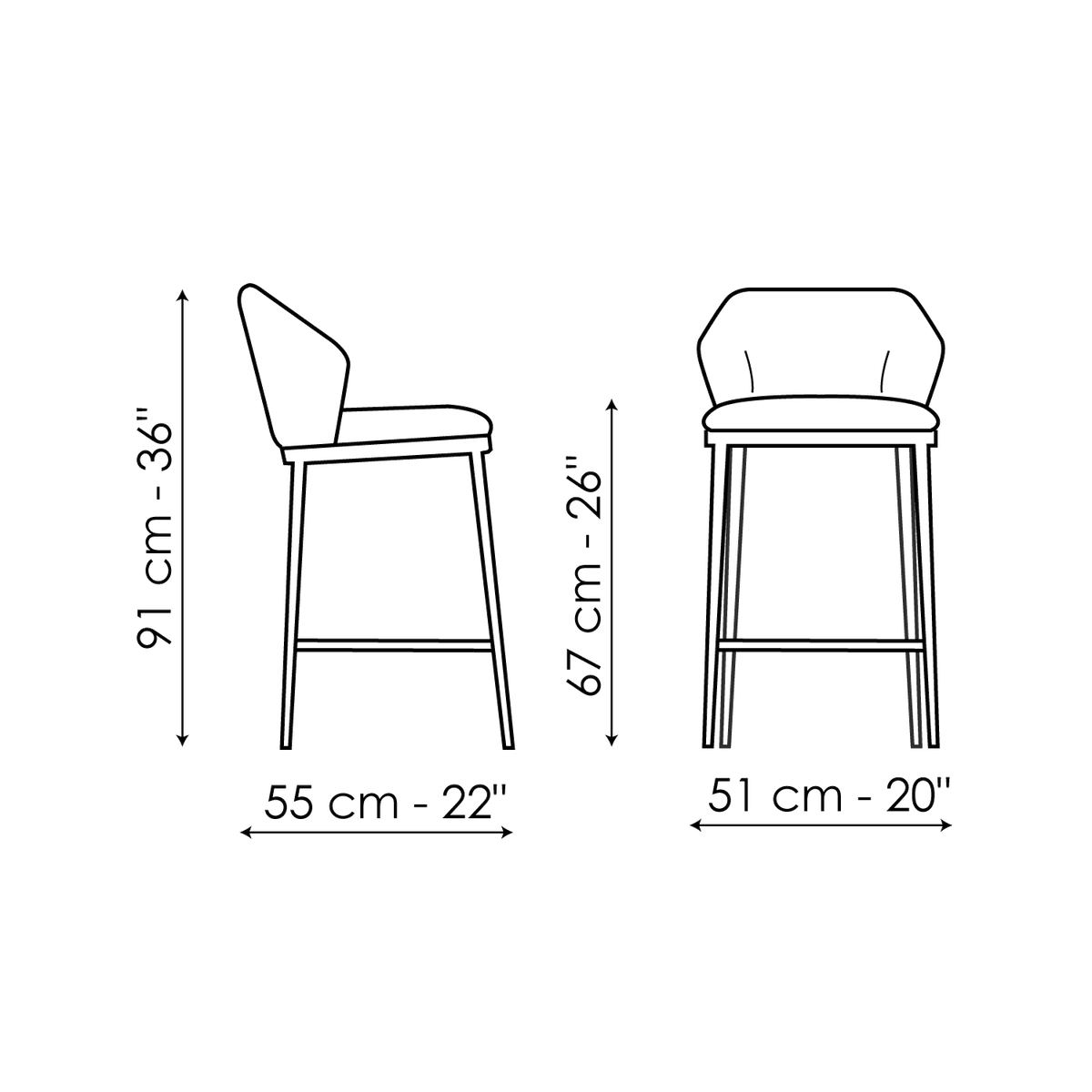 Bonaldo Mida too H 67 Stool — manufacturer model and dimension drawing