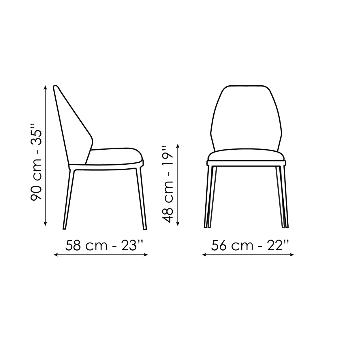 Bonaldo Mida large Chair — manufacturer model and dimension drawing