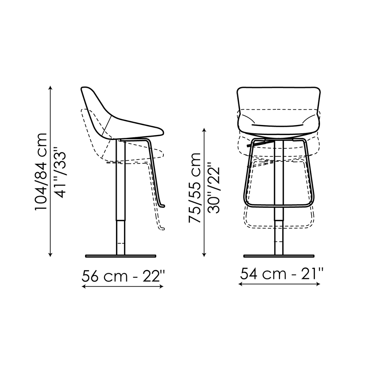 Bonaldo Artika too H 55/75 Stool — manufacturer model and dimension drawing