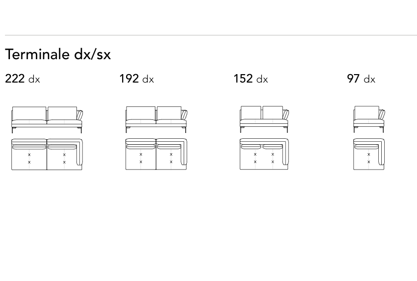 Bonaldo Aliante — Terminal Sofa Module — manufacturer component/size drawing
