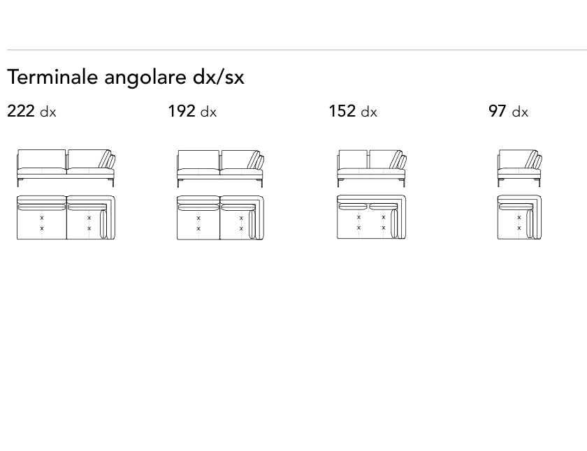 Bonaldo Aliante — Corner Terminal Sofa Module — manufacturer component/size drawing