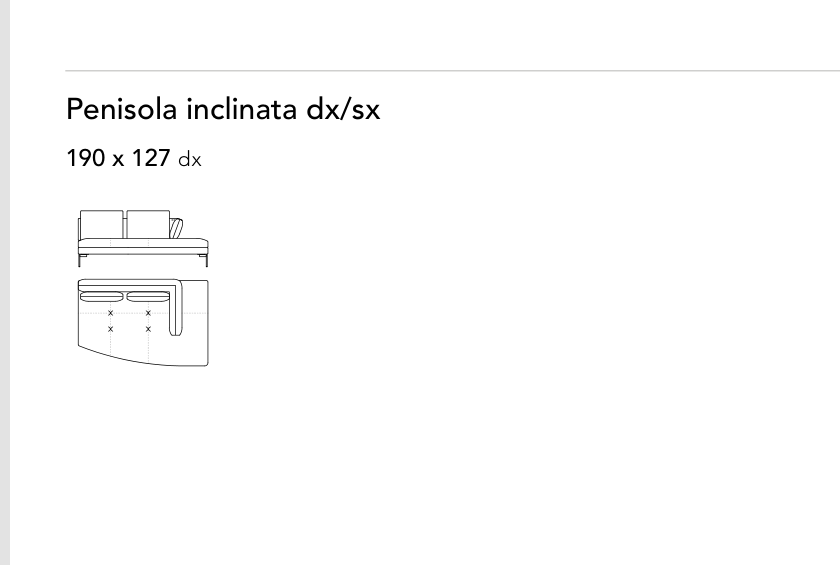 Bonaldo Aliante — Angled Peninsula Sofa Module — manufacturer component/size drawing