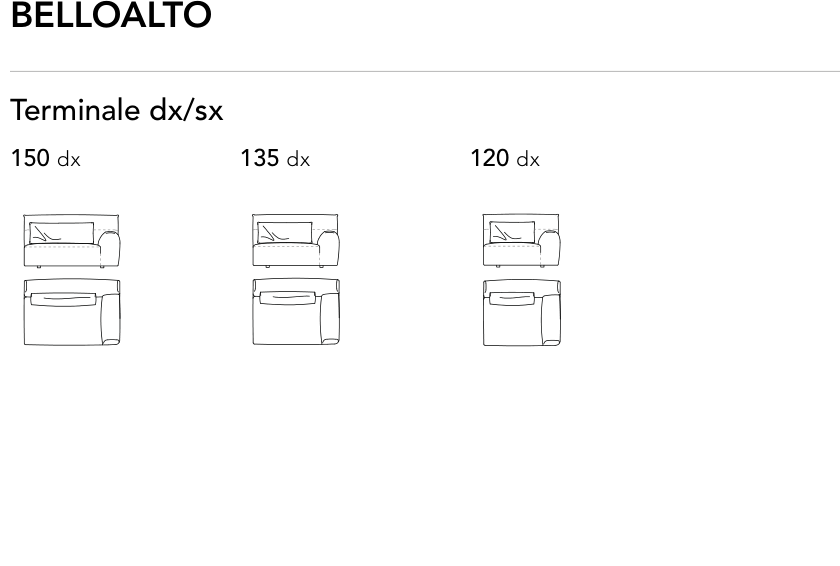 Bonaldo Belloalto — Terminal Sofa Module — manufacturer component/size drawing