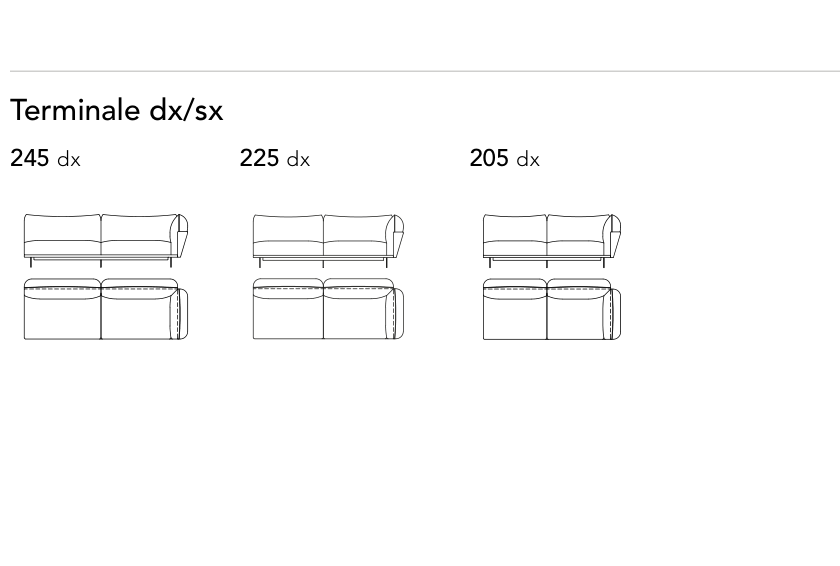 Bonaldo Blend — Terminal Sofa Module — manufacturer component/size drawing