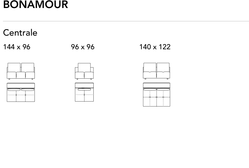 Bonaldo Bonamour — Central Sofa Module — manufacturer component/size drawing