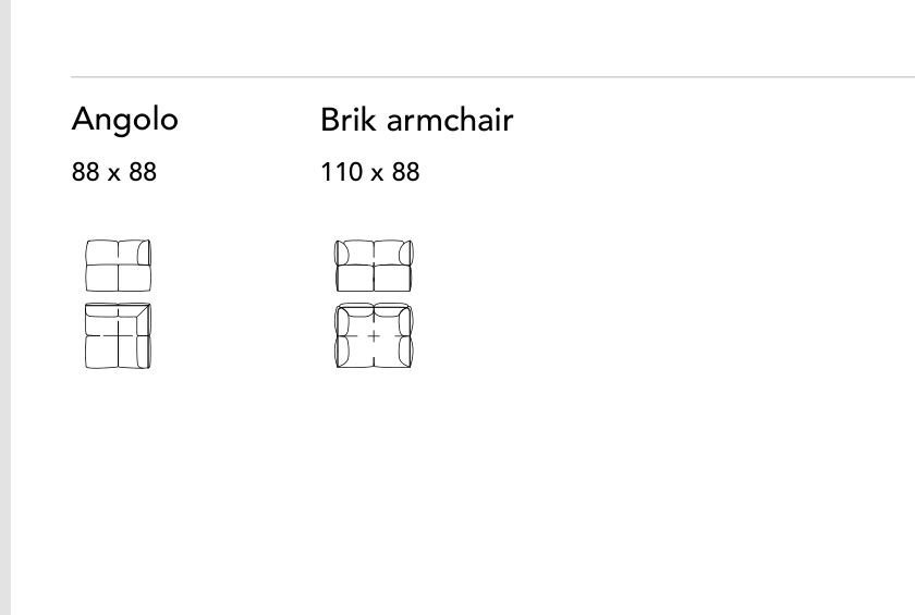 Bonaldo Brik — Angolo Brik armchair — manufacturer component/size drawing
