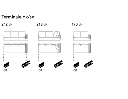 Bonaldo Liam — Terminal Sofa Module — manufacturer component/size drawing