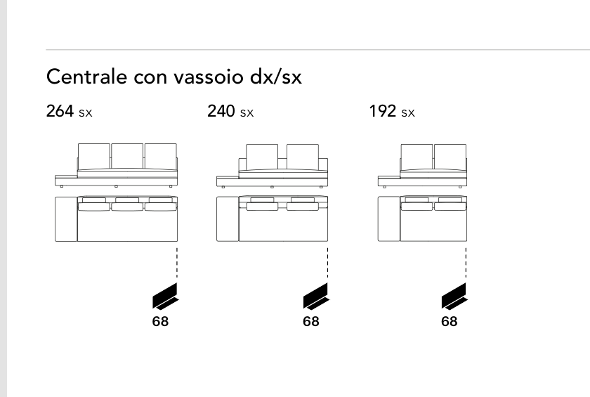 Bonaldo Liam — Central Sofa Module With Tray — manufacturer component/size drawing
