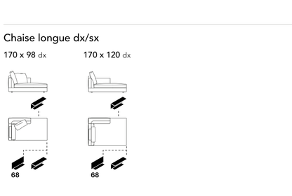 Bonaldo Liam — Chaise Longue Module — manufacturer component/size drawing