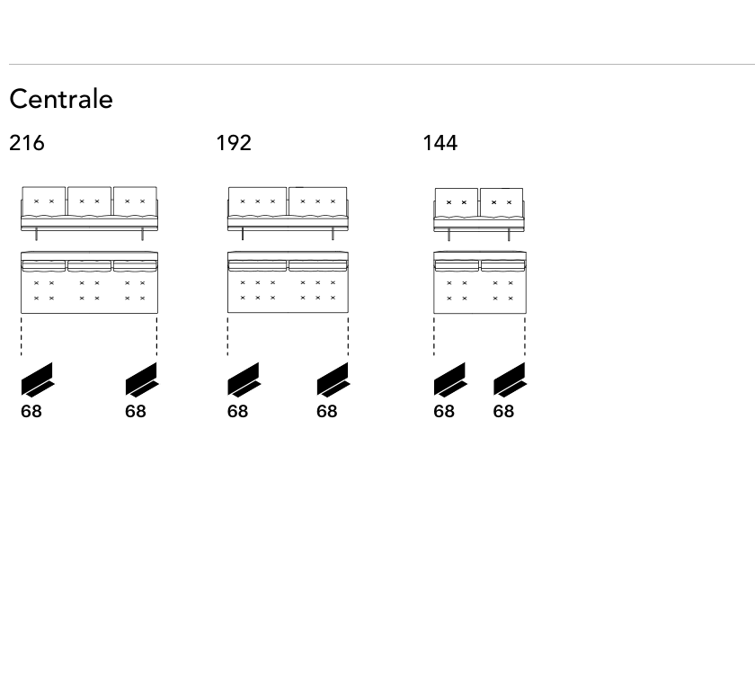 Bonaldo Maximilian — Central Sofa Module — manufacturer component/size drawing