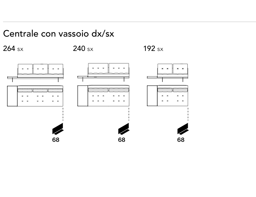 Bonaldo Maximilian — Central Sofa Module With Tray — manufacturer component/size drawing