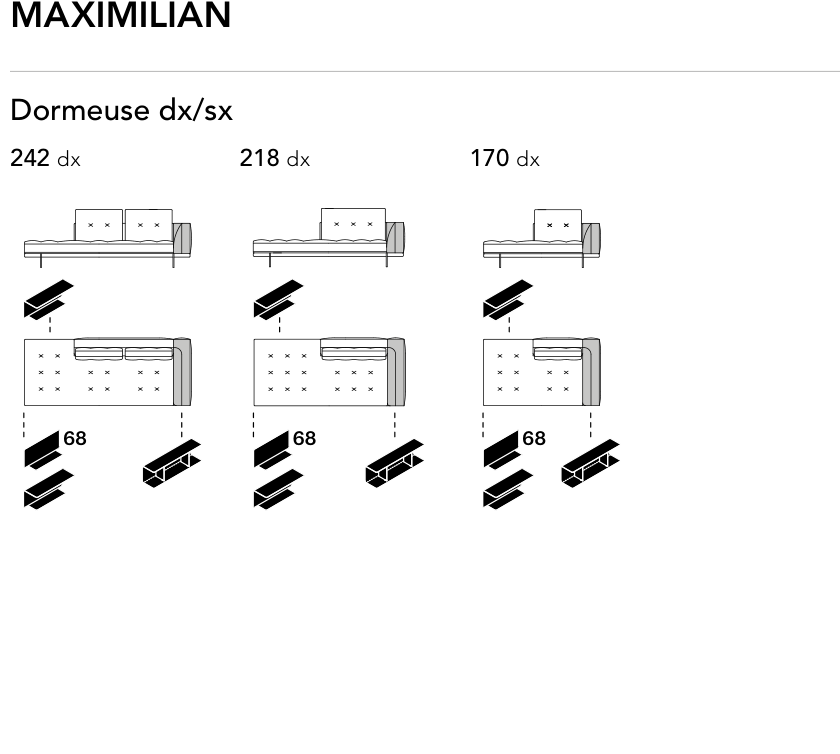 Bonaldo Maximilian — Dormeuse Module — manufacturer component/size drawing