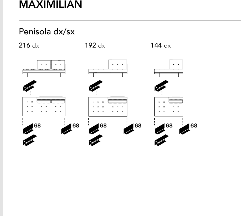 Bonaldo Maximilian — Peninsula Sofa Module — manufacturer component/size drawing