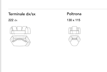 Bonaldo Panorama New — Corner Sofa Module — manufacturer component/size drawing