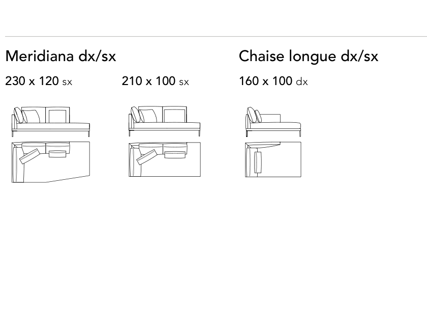 Bonaldo Paraiso — Meridiana dx/sx Chaise longue dx/sx — manufacturer component/size drawing