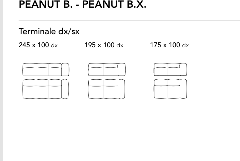 Bonaldo Peanut B. - Peanut B.X. — Terminal Sofa Module — manufacturer component/size drawing