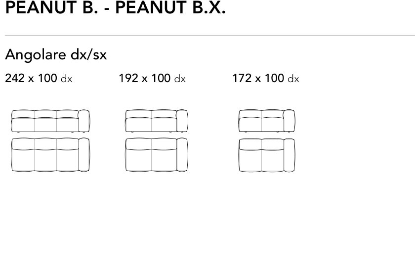 Bonaldo Peanut B. - Peanut B.X. — Corner Sofa Module — manufacturer component/size drawing