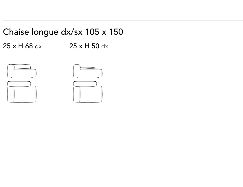 Bonaldo Peanut B. - Peanut B.X. — Chaise longue dx/sx 105 x 150 — manufacturer component/size drawing