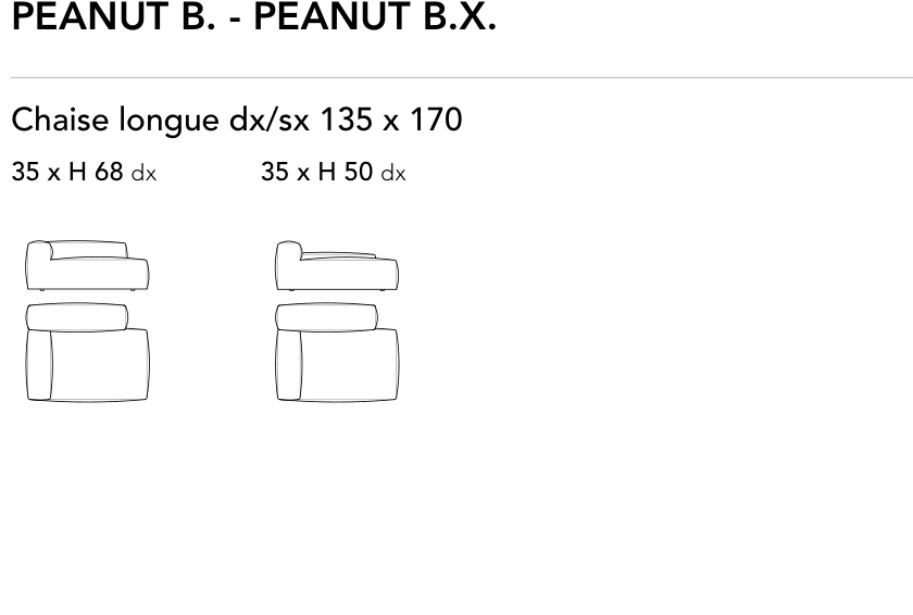 Bonaldo Peanut B. - Peanut B.X. — Chaise longue dx/sx 135 x 170 — manufacturer component/size drawing