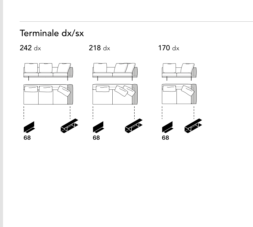 Bonaldo Phil — Terminal Sofa Module — manufacturer component/size drawing
