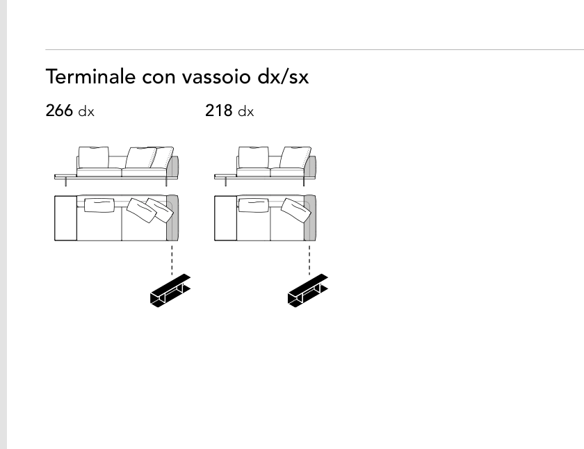 Bonaldo Phil — Terminal Sofa Module With Tray — manufacturer component/size drawing