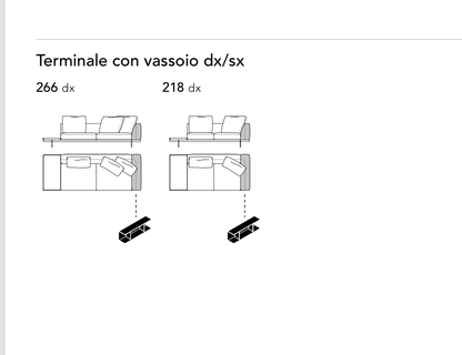 Bonaldo Phil — Terminal Sofa Module With Tray — manufacturer component/size drawing