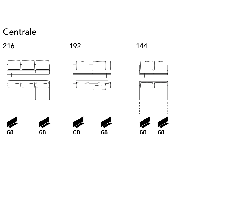 Bonaldo Phil — Central Sofa Module — manufacturer component/size drawing