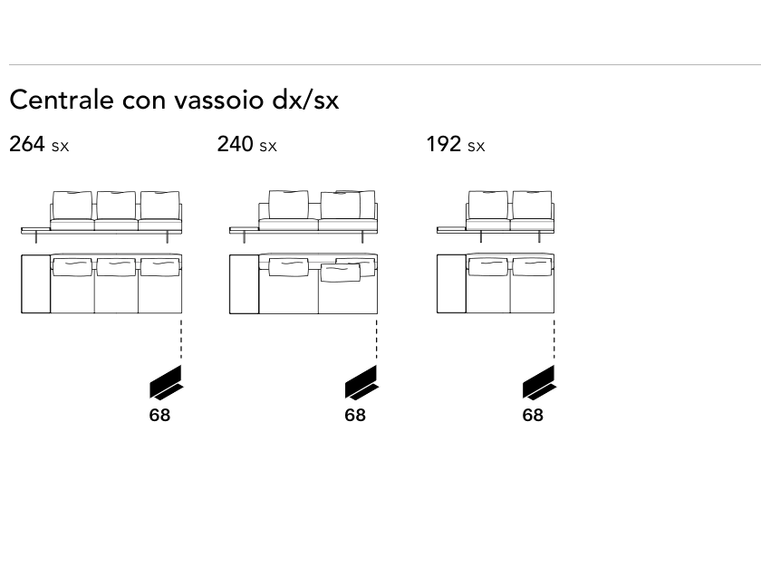 Bonaldo Phil — Central Sofa Module With Tray — manufacturer component/size drawing