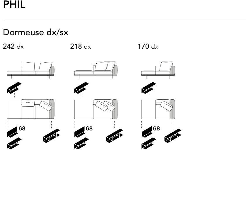 Bonaldo Phil — Dormeuse Module — manufacturer component/size drawing