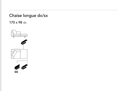 Bonaldo Phil — Chaise Longue Module — manufacturer component/size drawing